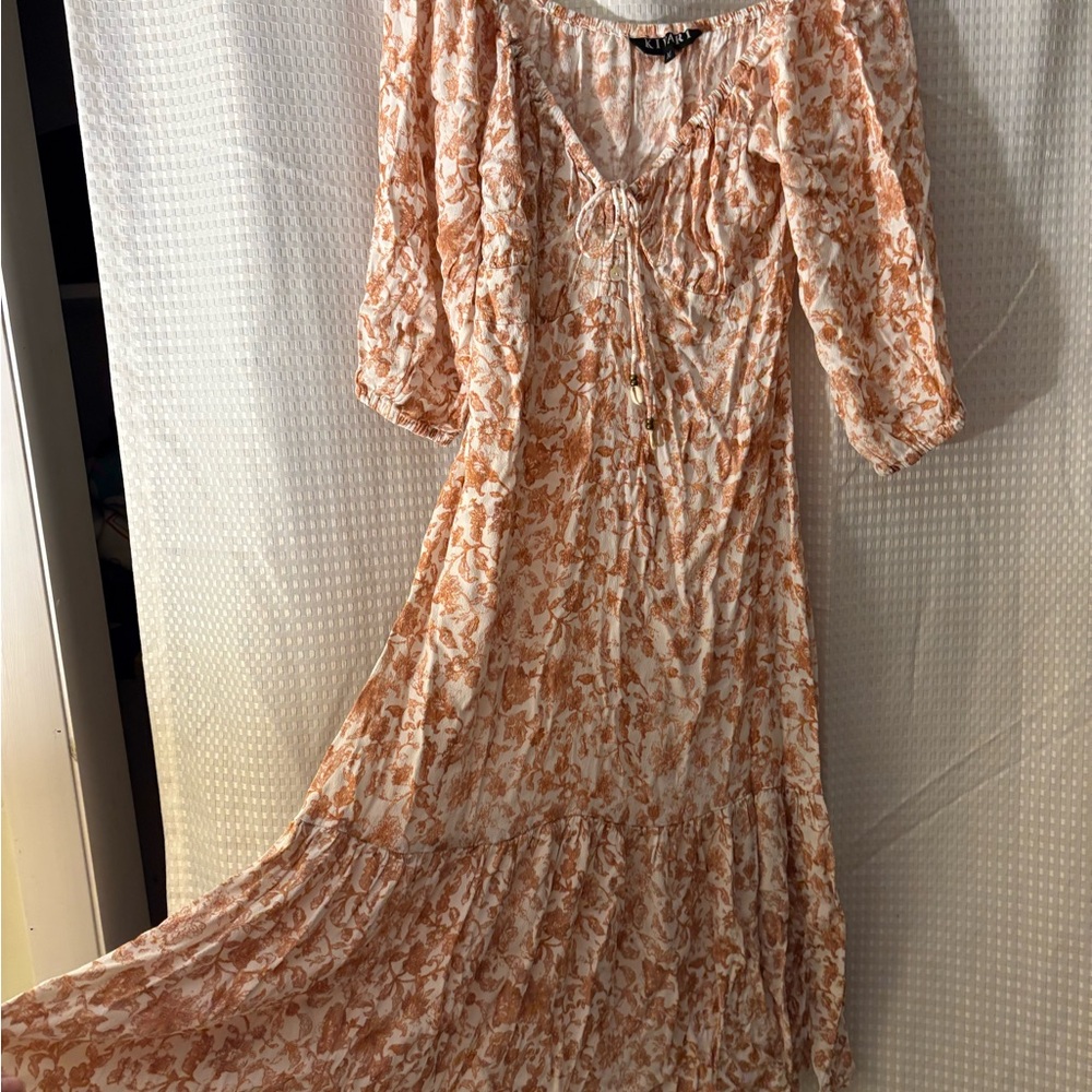 Kivari Orange and Cream Long Sleeve Dress